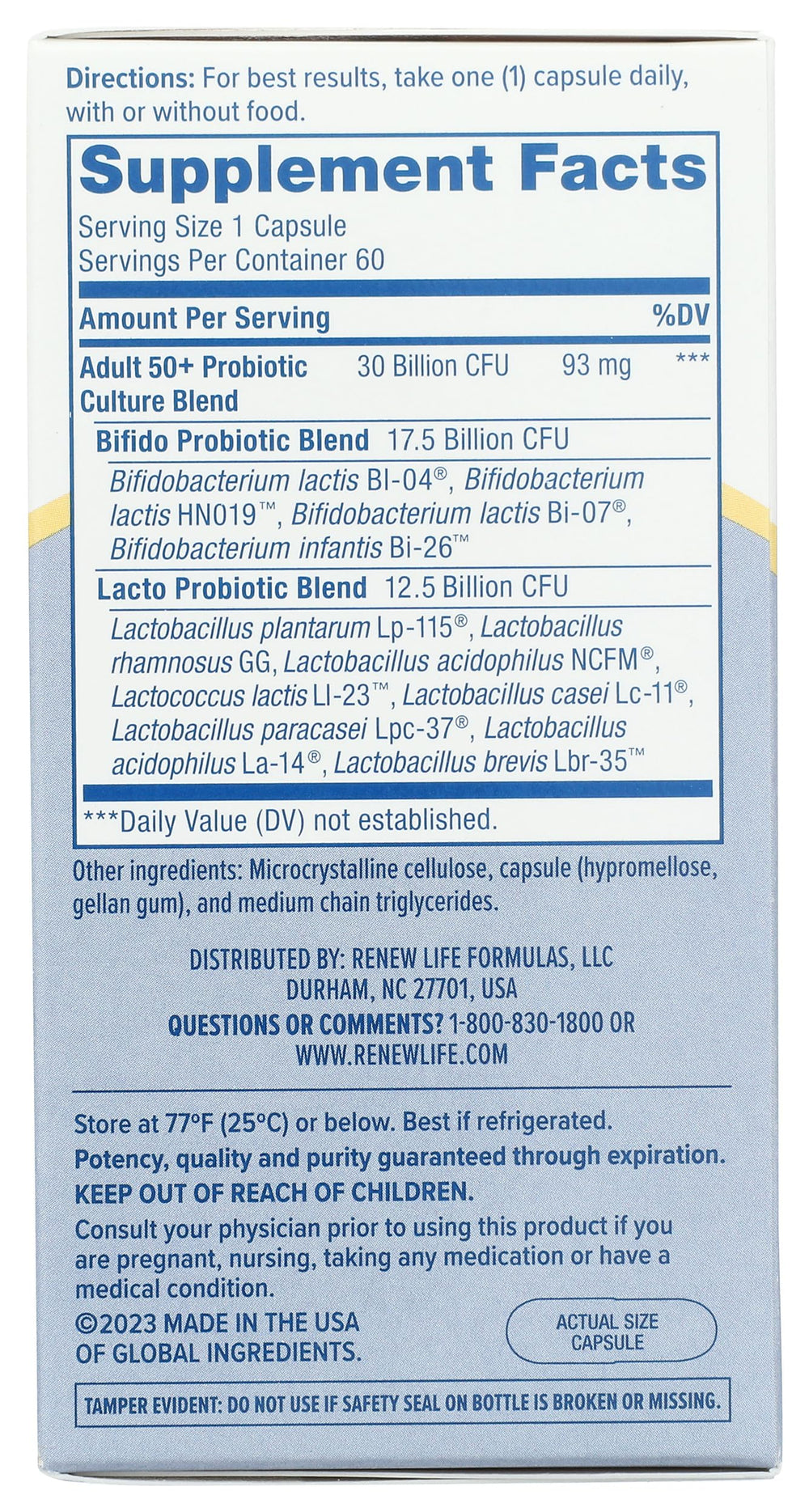 Renew Life PROBIOTIC 30B UF 50plus emblem highlights age-tailored gut support.