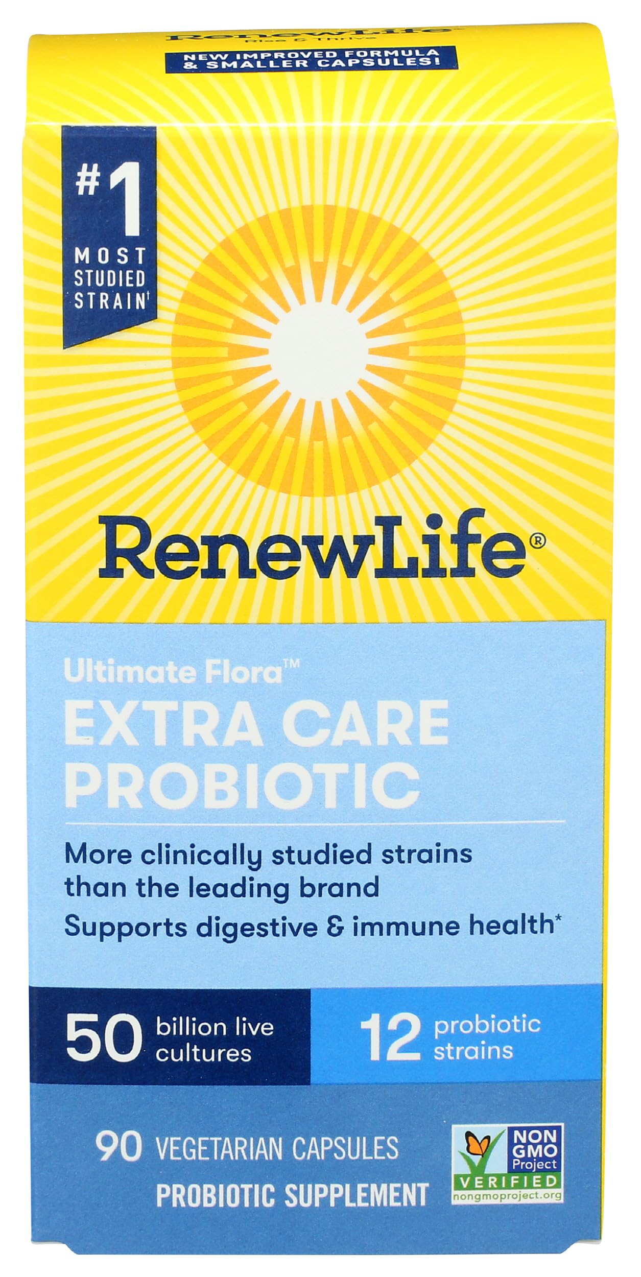 Renew Life Probiotic Extra Care 50B bottle front view supports daily digestive balance.