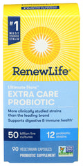 Renew Life Probiotic Extra Care 50B bottle front view supports daily digestive balance.