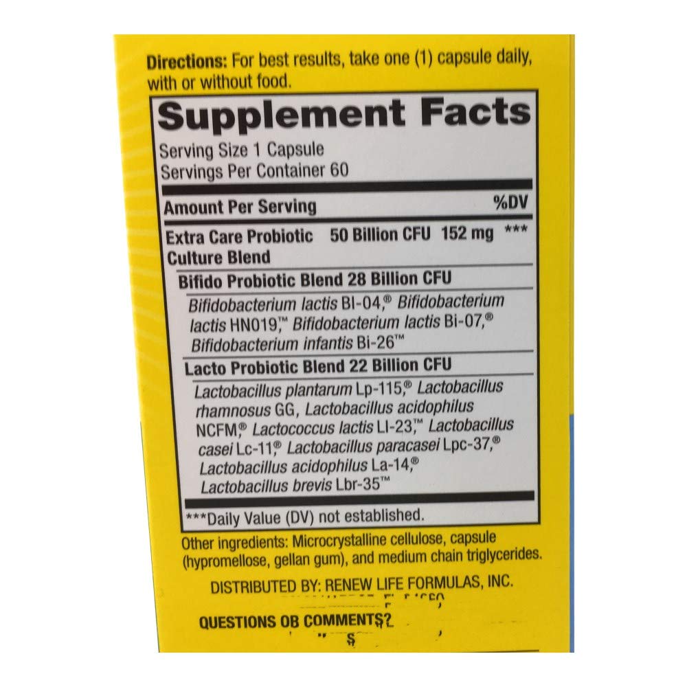 Renew Life Ultimate Flora label close-up emphasizes 50 Billion CFU formulation.