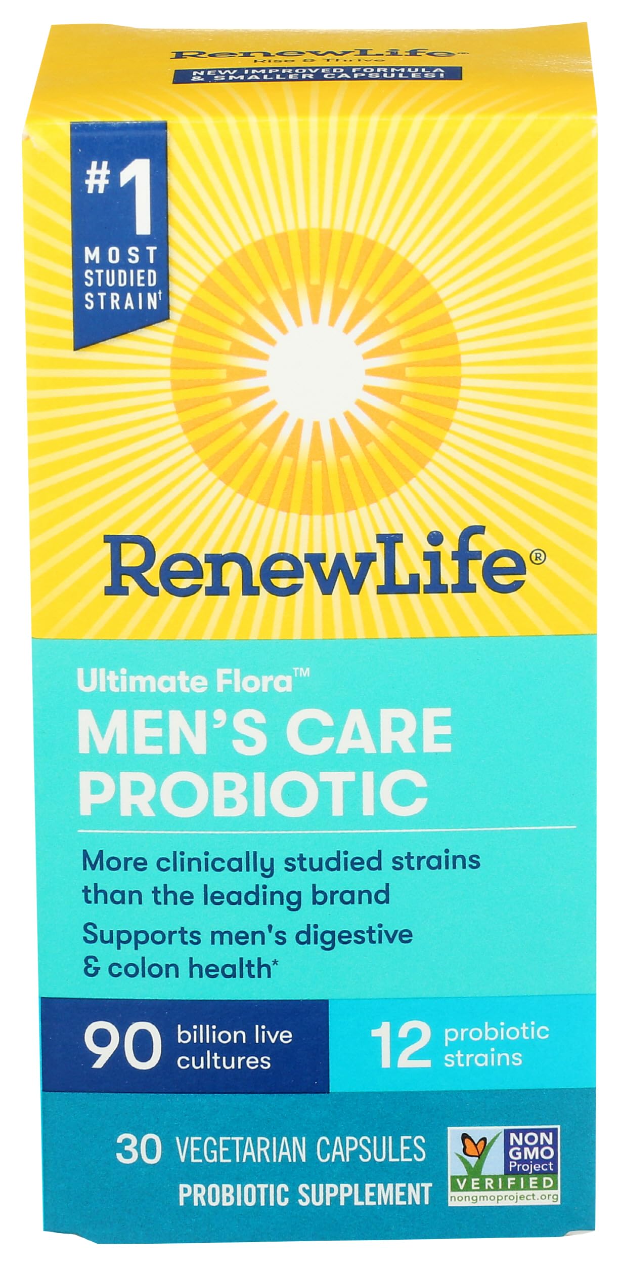 Renew Life Ultimate Flora Men’s Care probiotic bottle supports daily wellness.