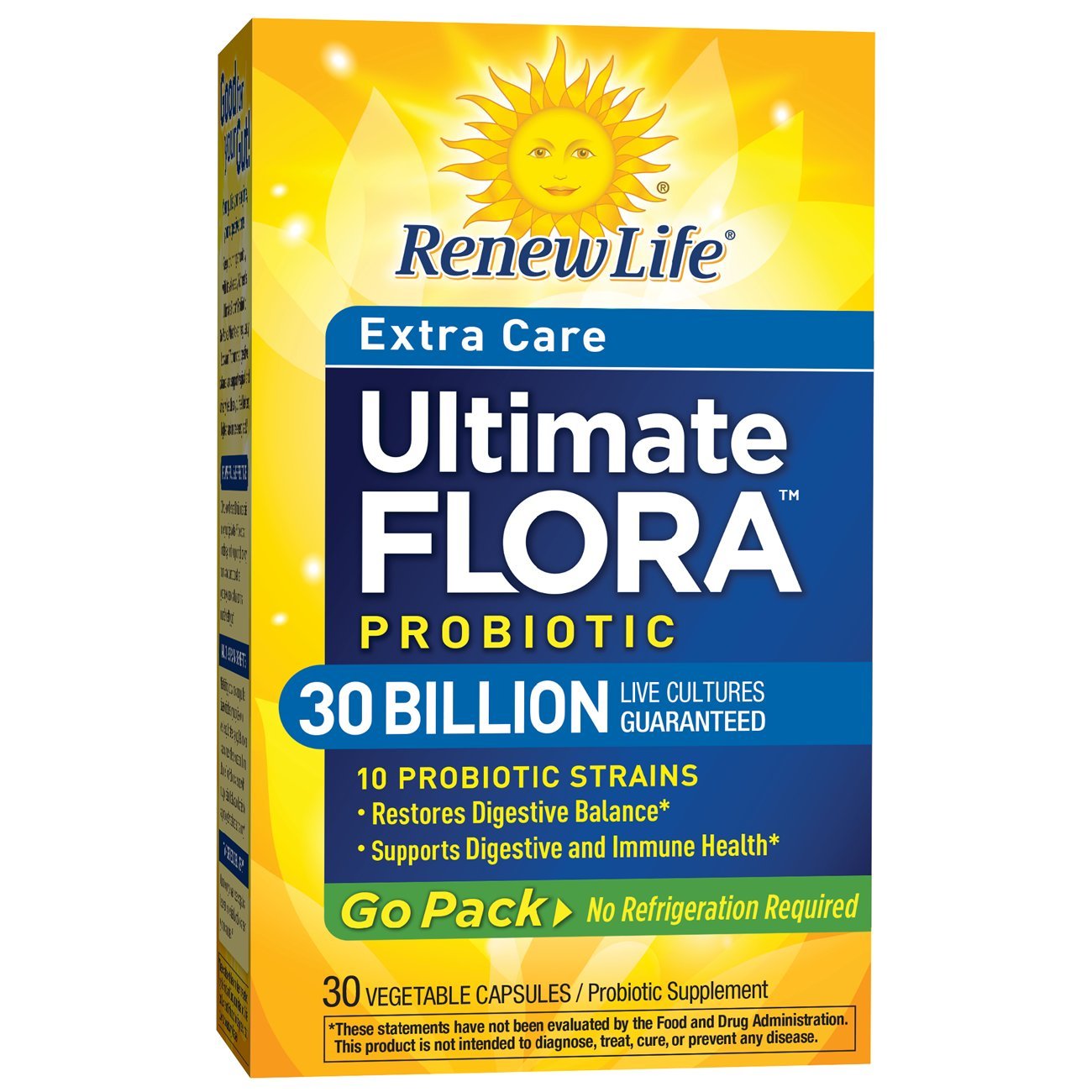 Renew Life Ultimate Flora shelf-stable Go Pack for easy storage.