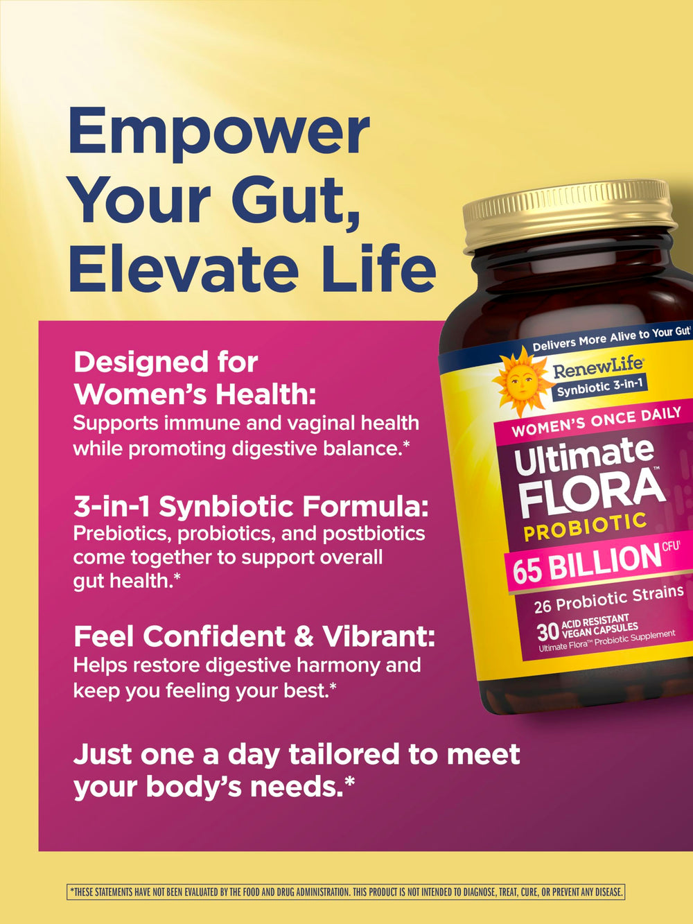 Delayed-release capsules in Renew Life Ultimate Flora Women bottle designed for targeted delivery.