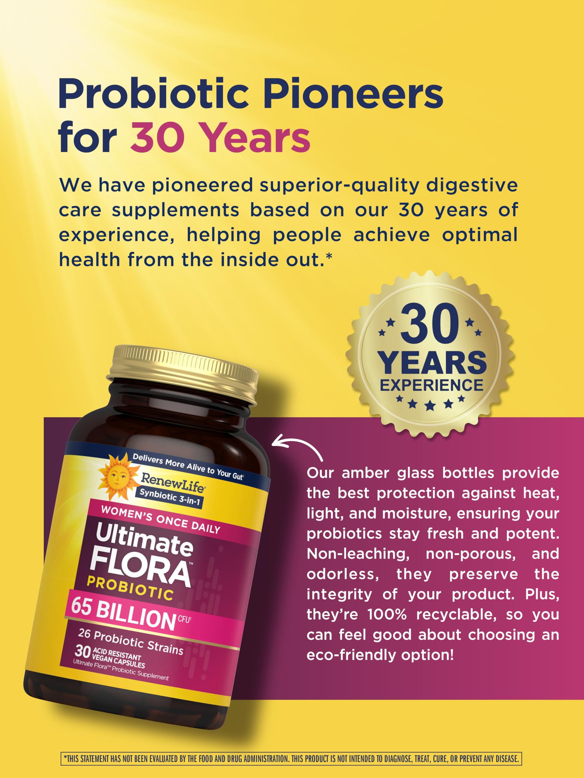 Renew Life Ultimate Flora Women vegan capsules with dairy-free formulation for overall gut and immune support.