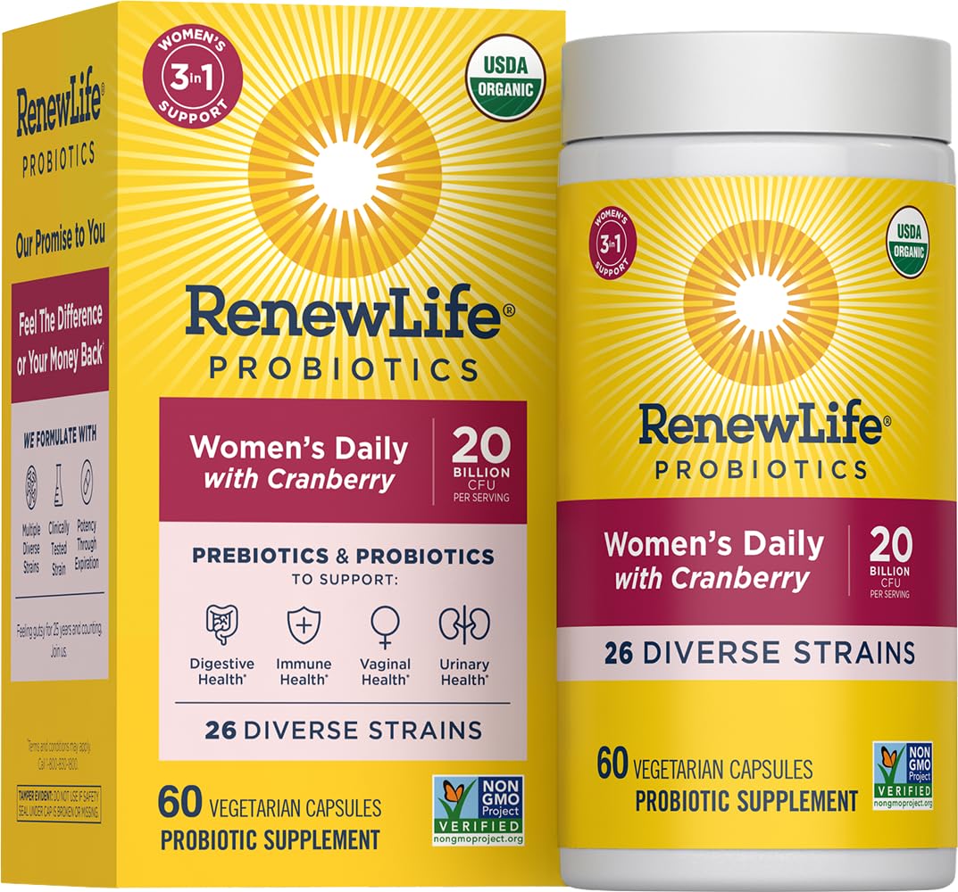 Renew Life Women PRBIOTIC PRE Daily bottle shown for daily wellness support.