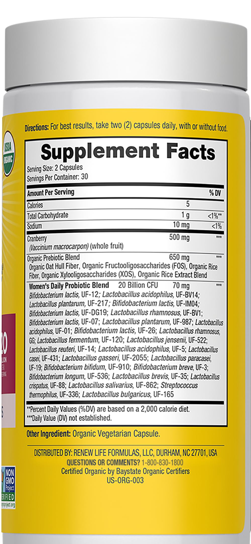 Renew Life Women PRBIOTIC PRE Daily label highlighting the probiotic blend.