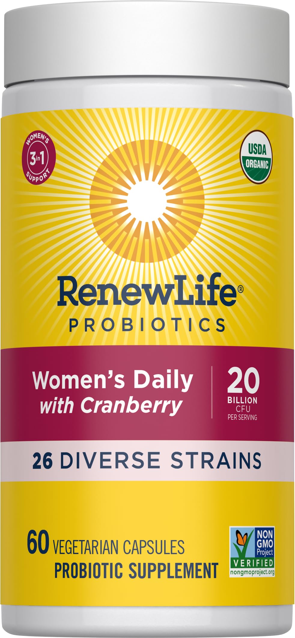 Renew Life Women PRBIOTIC PRE Daily packaging on a nightstand for routine use.