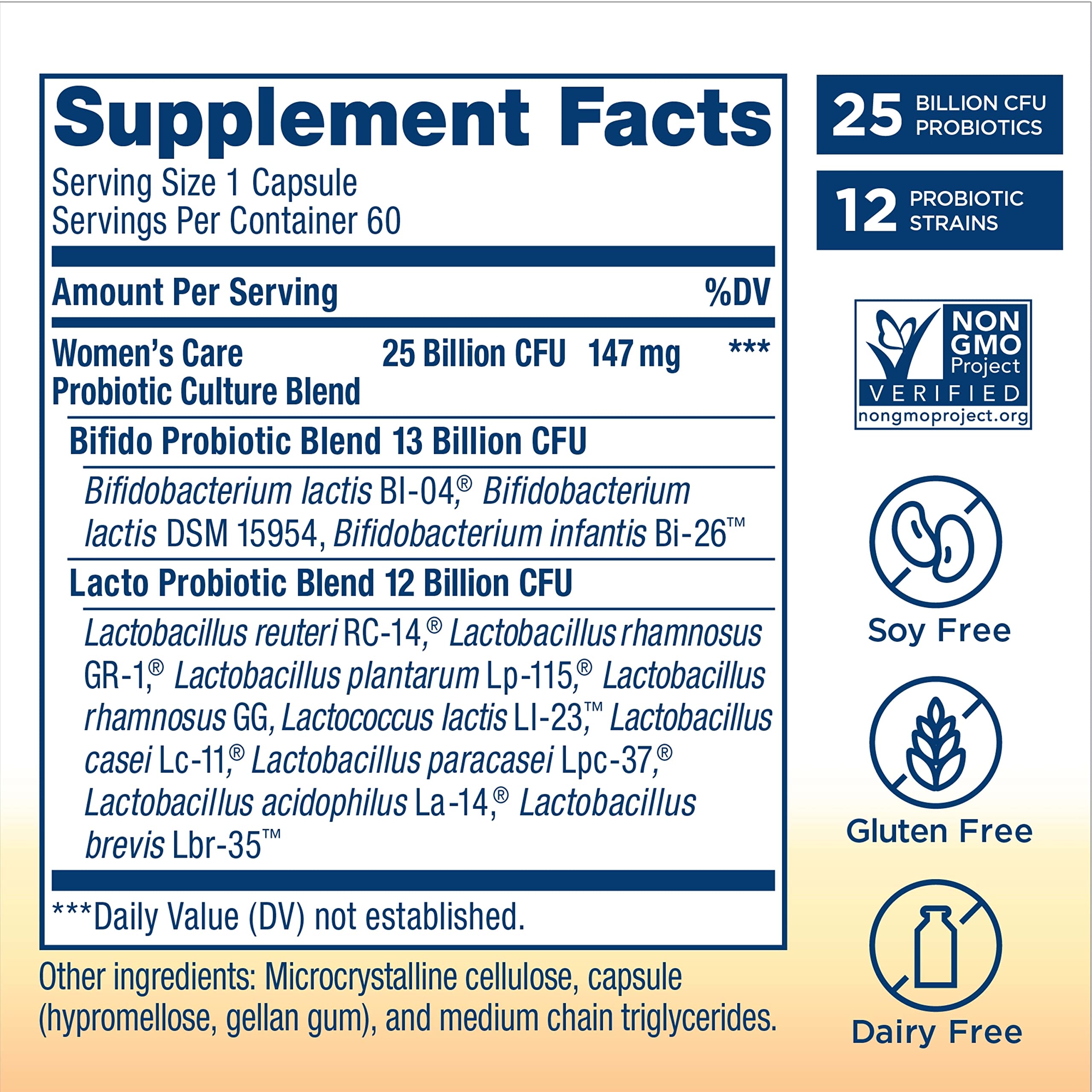 Renew Life Women's Care probiotic capsules showing daily use benefits.