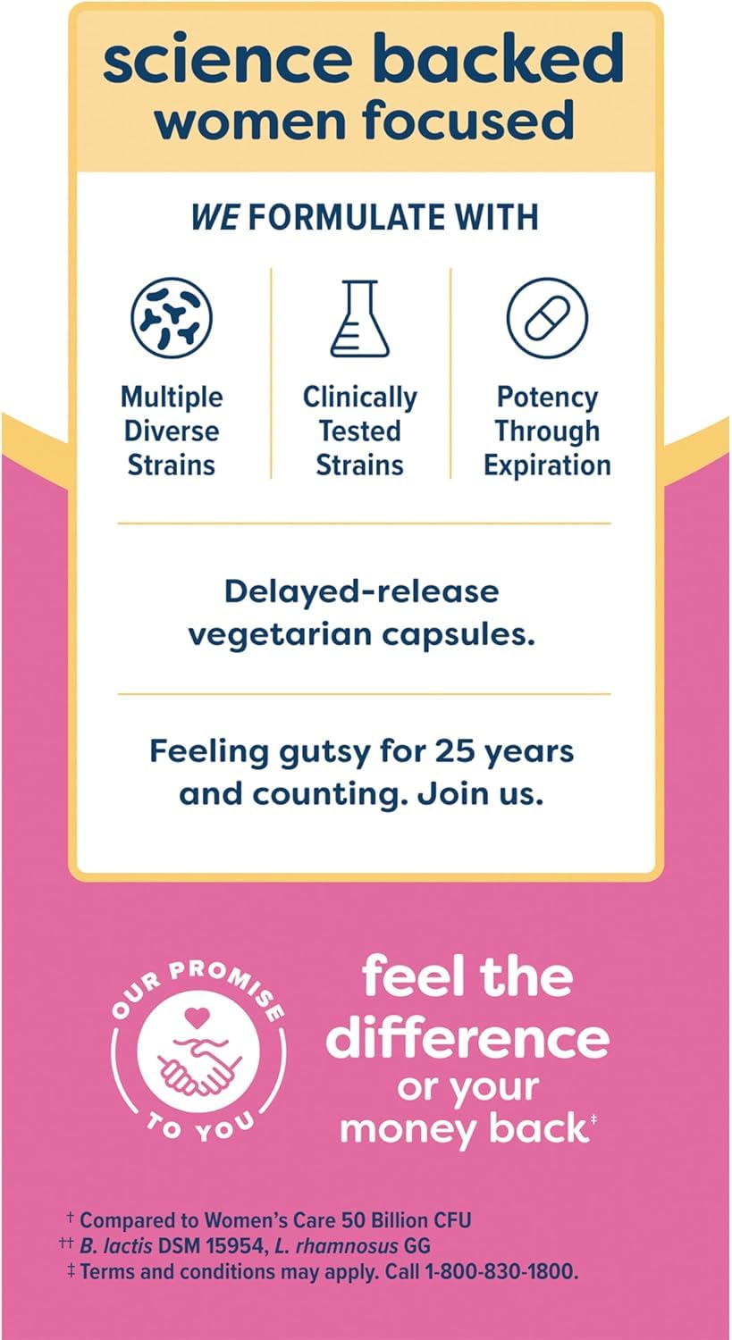 Renew Life Women's Probiotic bottle back with label details emphasizing 90 billion CFU potency