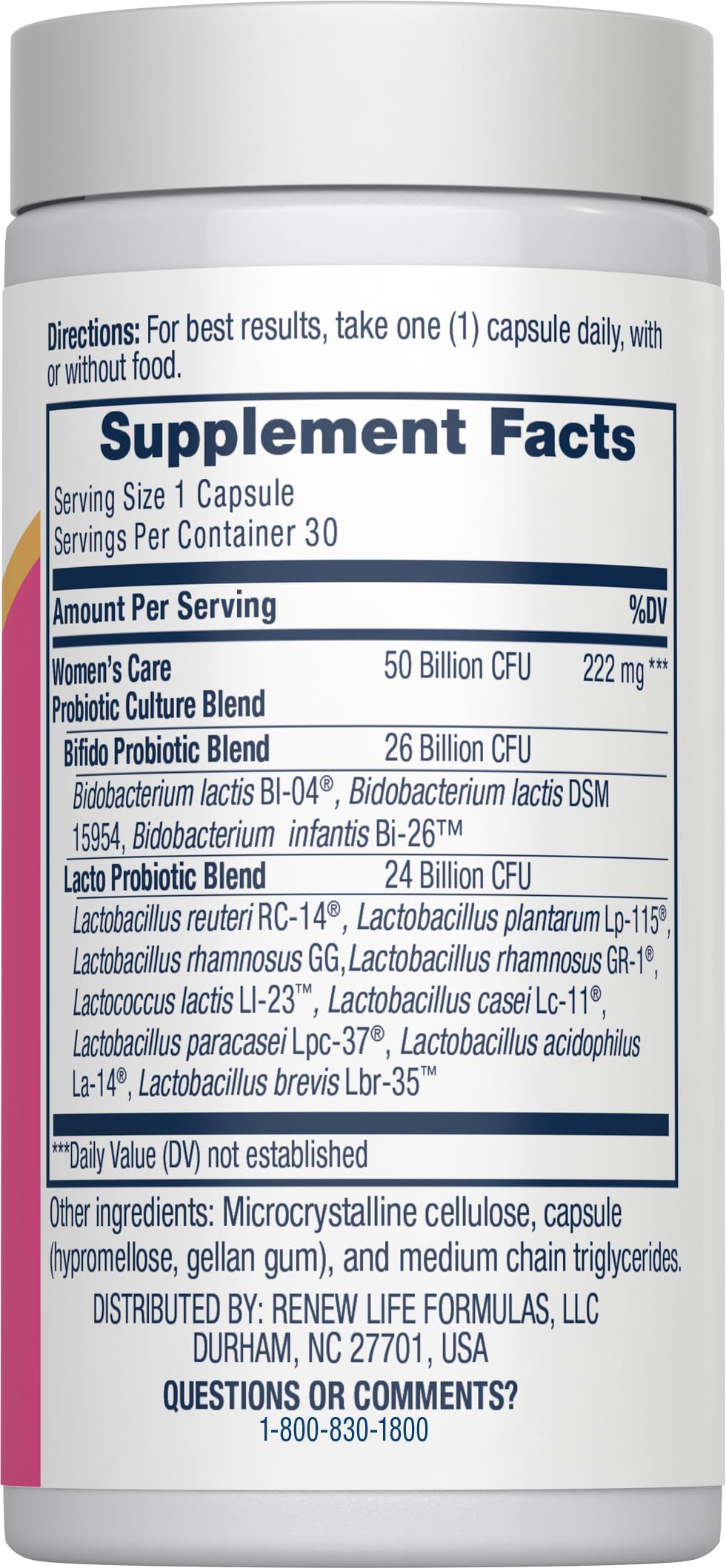 Renew Life probiotic capsules close-up prepared for daily digestive support.