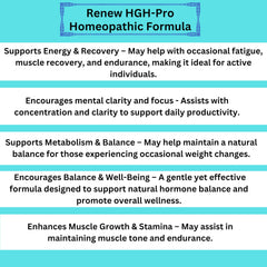 Renew Mind Renew HGH Pro recovery shot emphasizes muscle support after workouts.