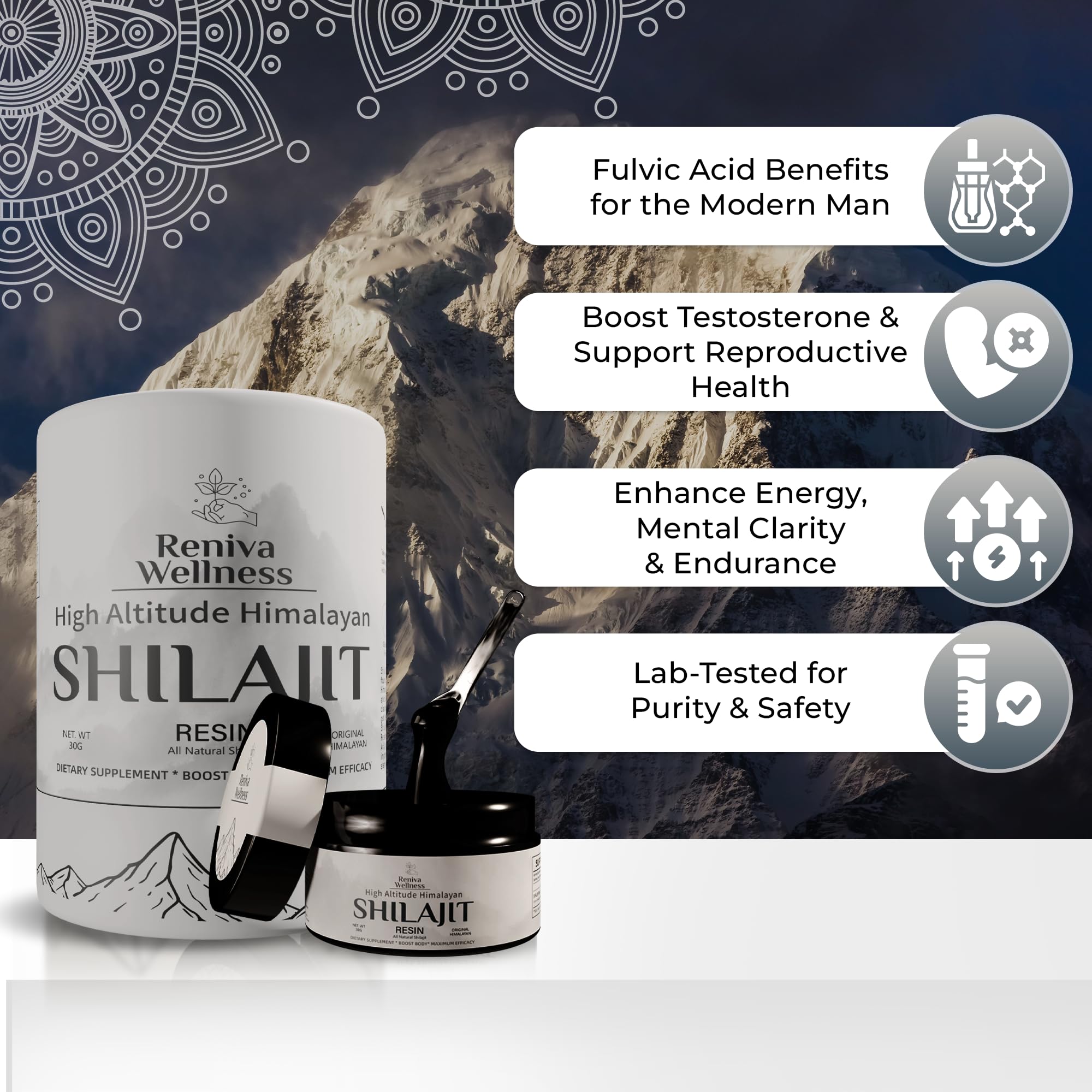 Lab-tested purity certificate confirming Reniva Shilajit Resin safety and heavy metal testing.