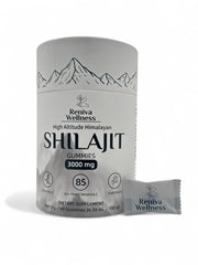 Reniva Wellness Shilajit Gummies packaging in a sleek grey tube for travel and daily energy.