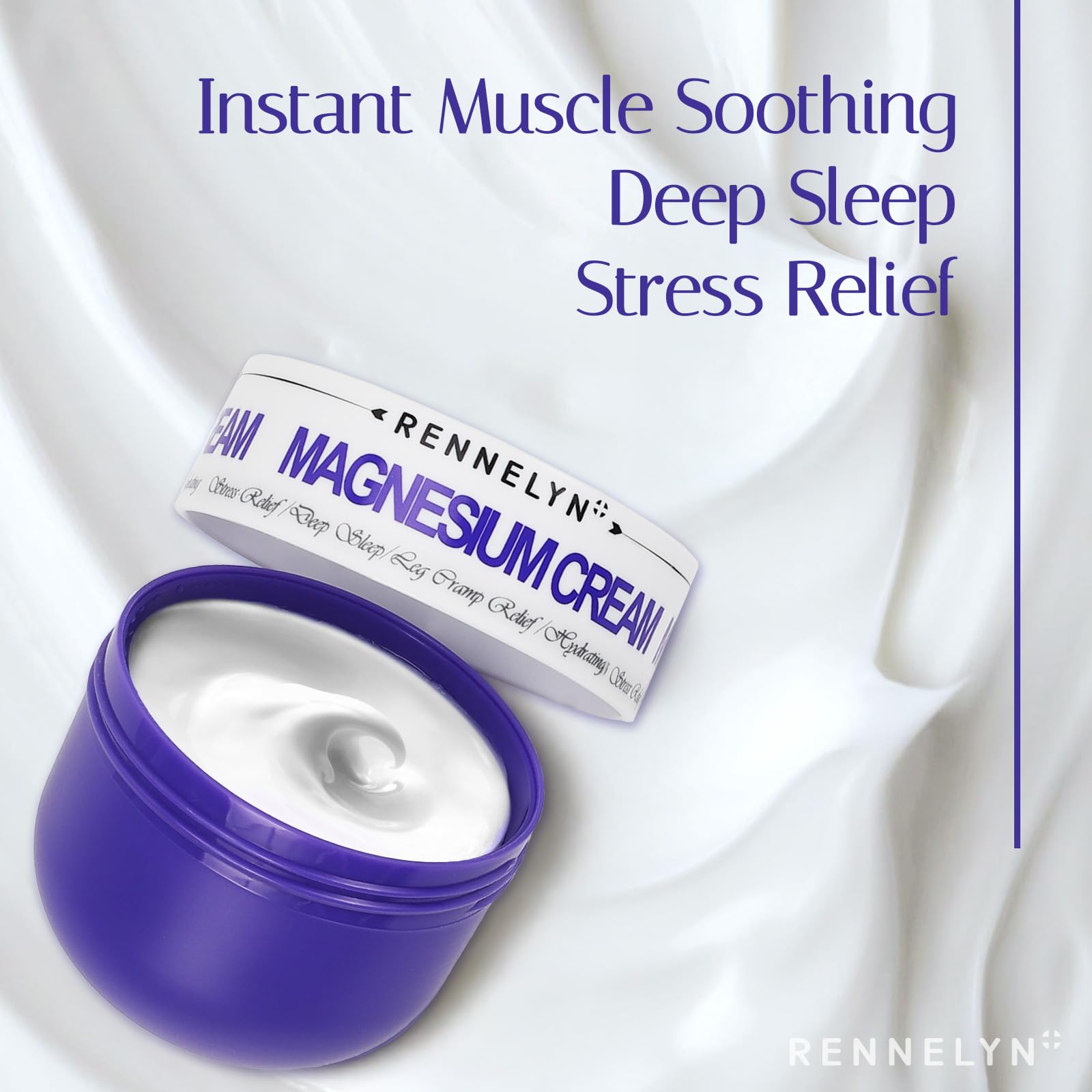 Rennelyn Magnesium Cream packaging close-up emphasizes premium self-care experience.