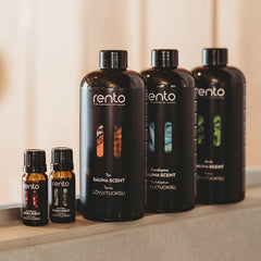 Rento Birch Sauna Scented Oil packaging highlights premium natural ingredients.