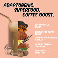 Renude Chagaccino organic cacao ingredient close-up, adds flavor and vegan energy to beverages.