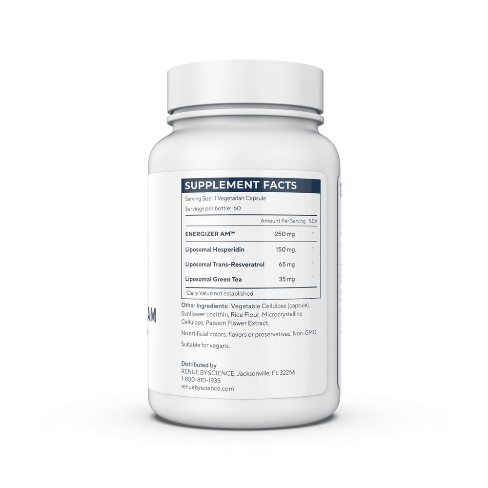 Energizer AM capsules close-up showing liposomal delivery for better absorption.