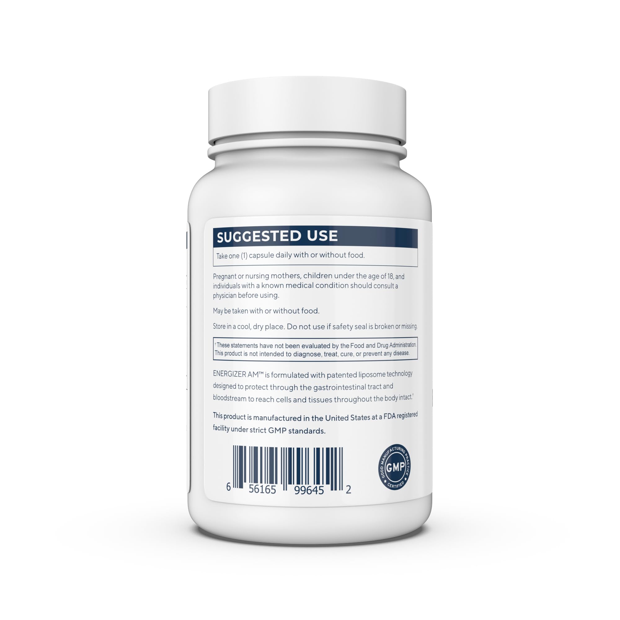 Energizer AM label highlights trans-resveratrol, hesperidin, and green tea benefits.