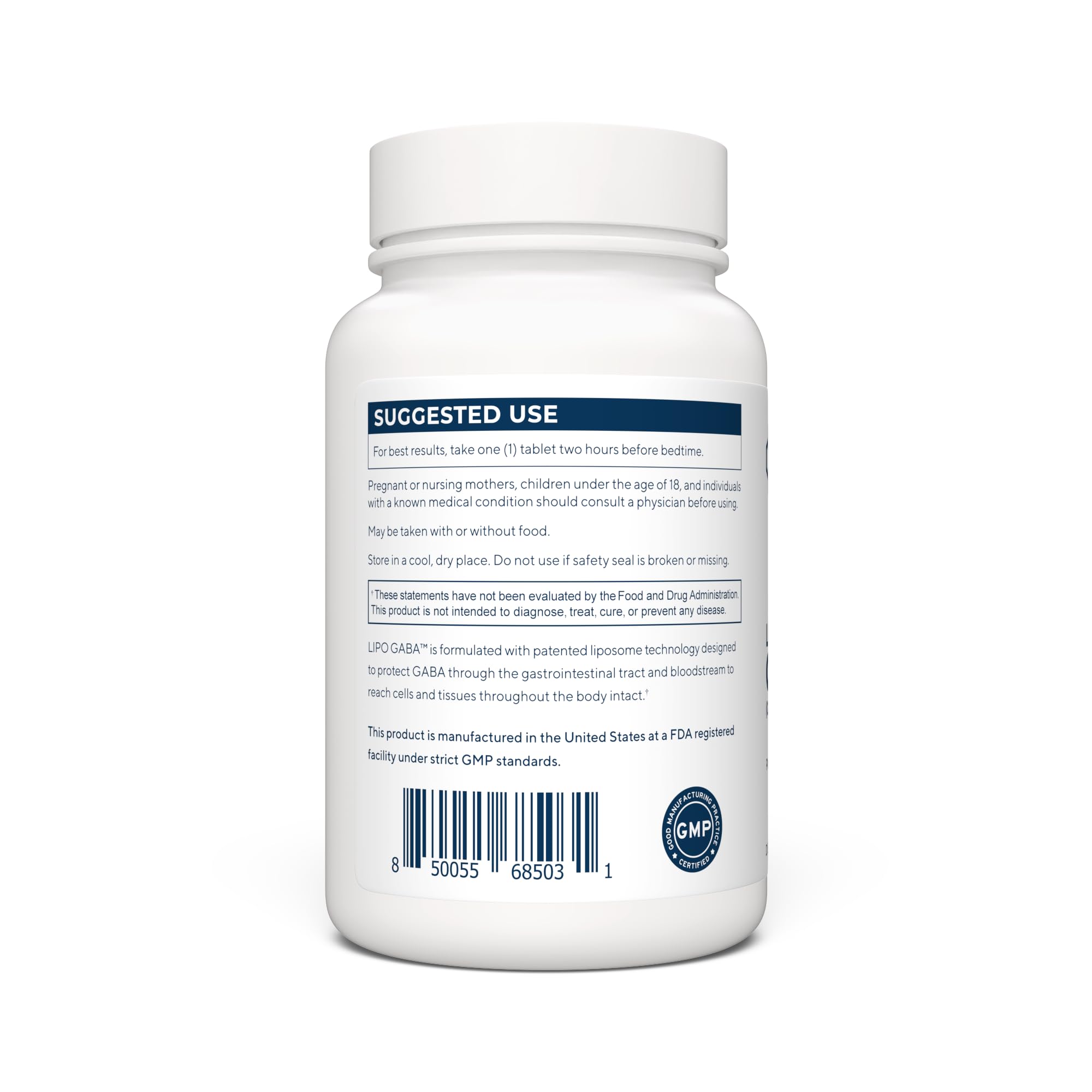 Renue By Science GABA capsules side view emphasizing discreet, convenient dosing.