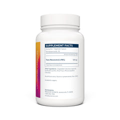 Renue By Science Resveratrol capsules close-up showing 125 mg per serving