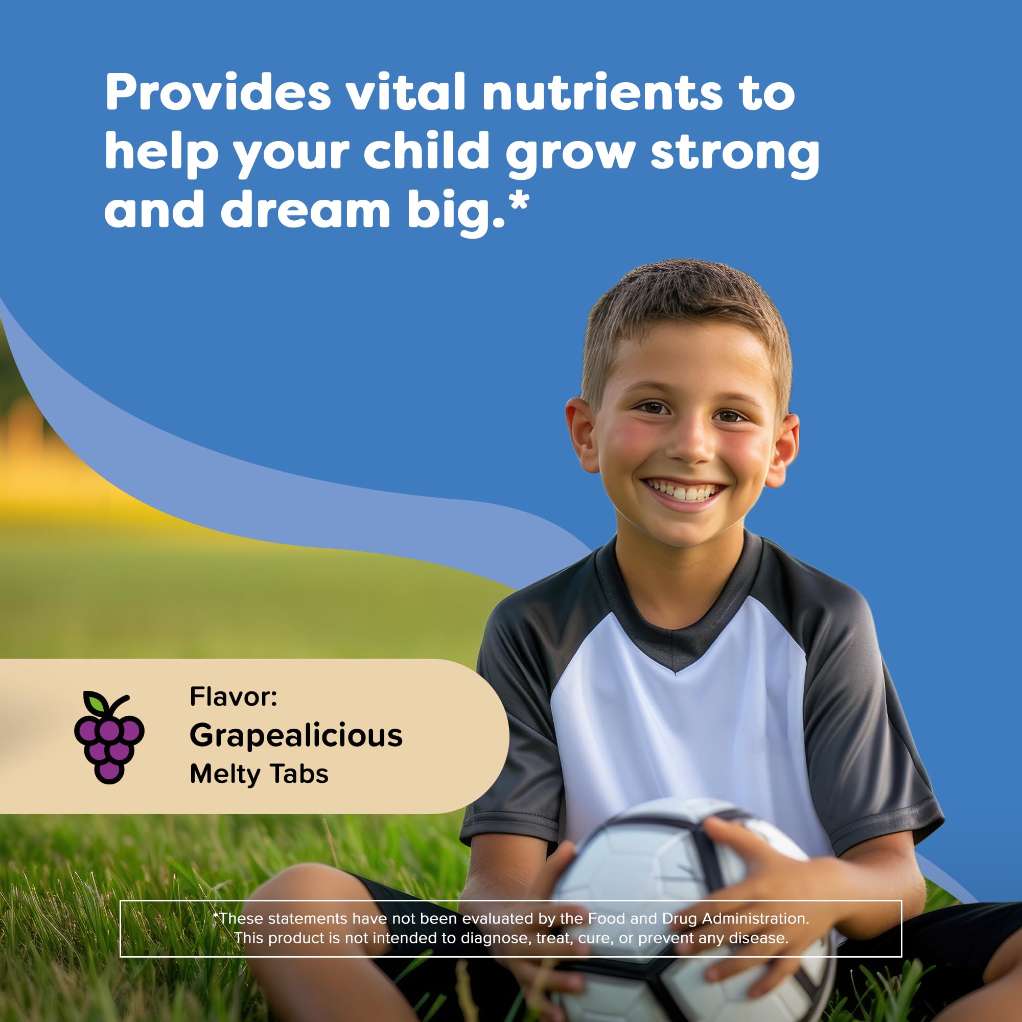 Close-up of Renzo's Hercules grape tabs dissolving, highlighting easy daily supplement for kids.