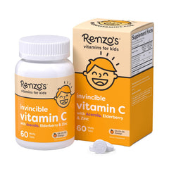 Renzo's Invincible Vitamin C for kids orange melts, easy immune-supporting tablet.