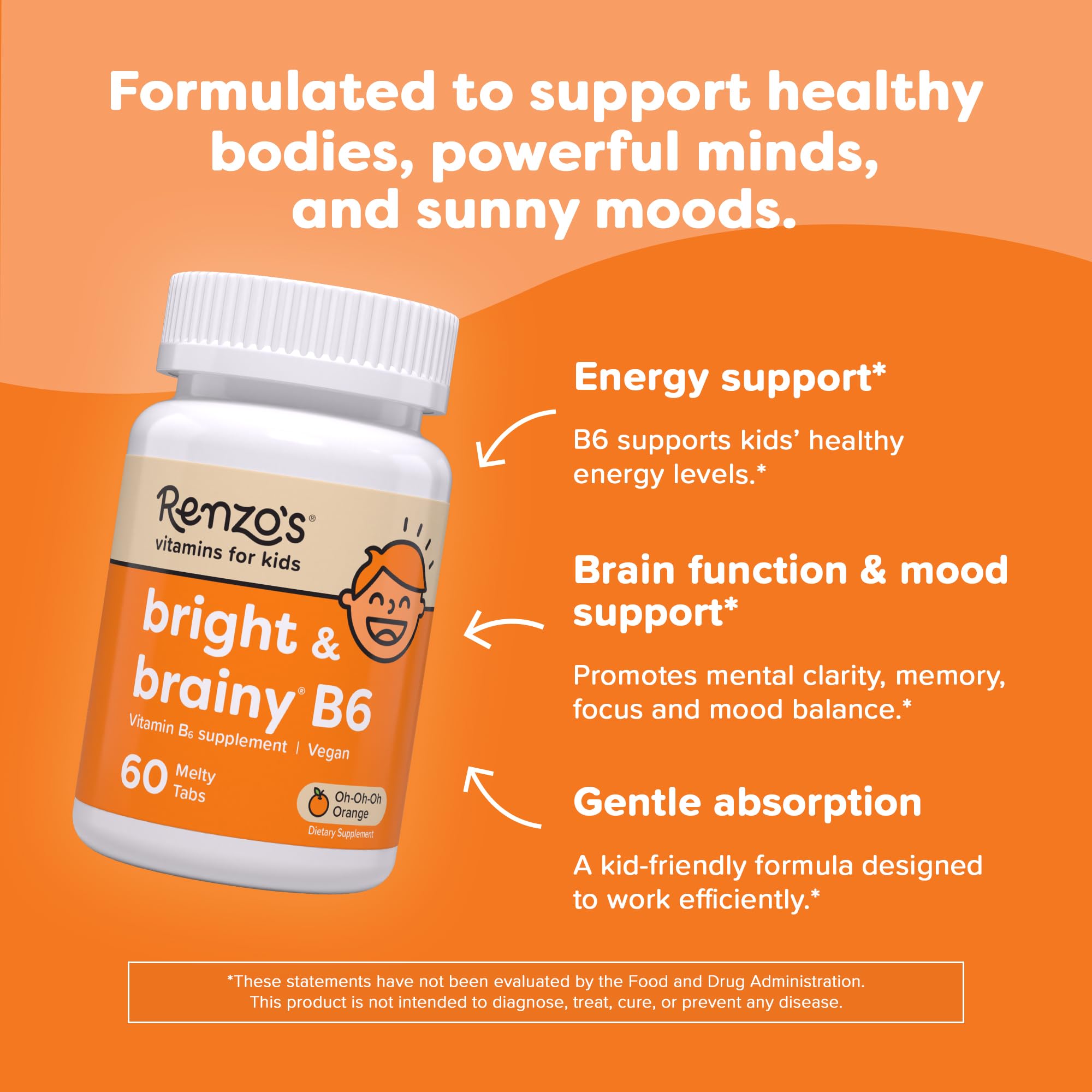 Renzo's Bright and Brainy Vitamin B6 orange flavor dissolving in water or juice.