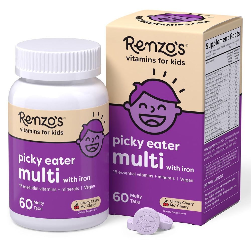 Renzo's Picky Eater melty cherry tabs in a bottle for easy intake