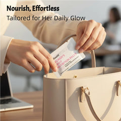 REOTT Women's Daily Vitamin Packs capsule close-up with collagen peptides for skin support.