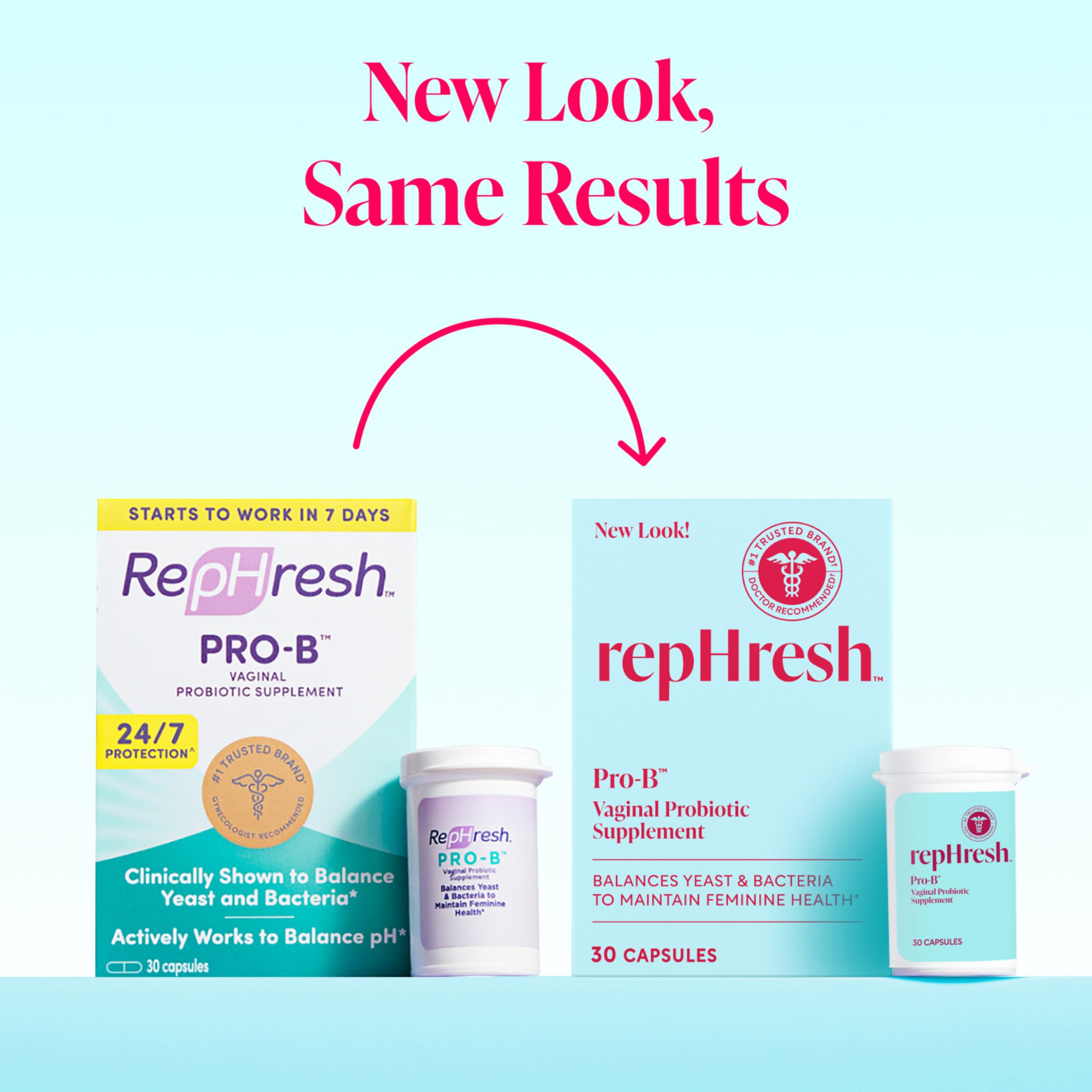 Rephresh Pro-B envase frontal con presentación y facilidad de uso