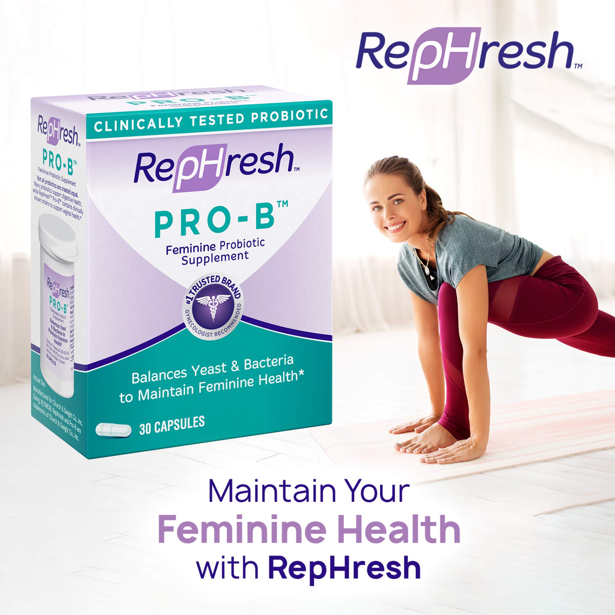 RepHresh Pro-B bottle pouring capsules into hand.