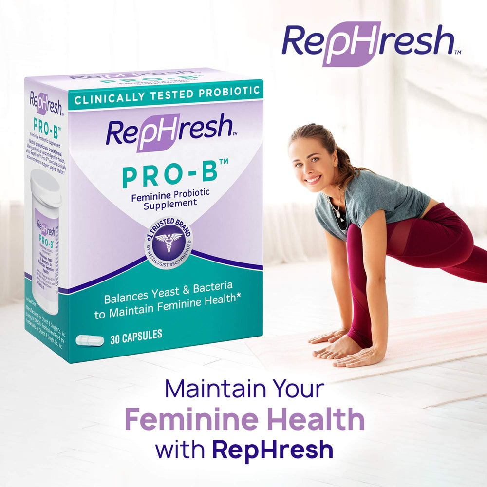 RepHresh Pro-B bottle pouring capsules into hand.