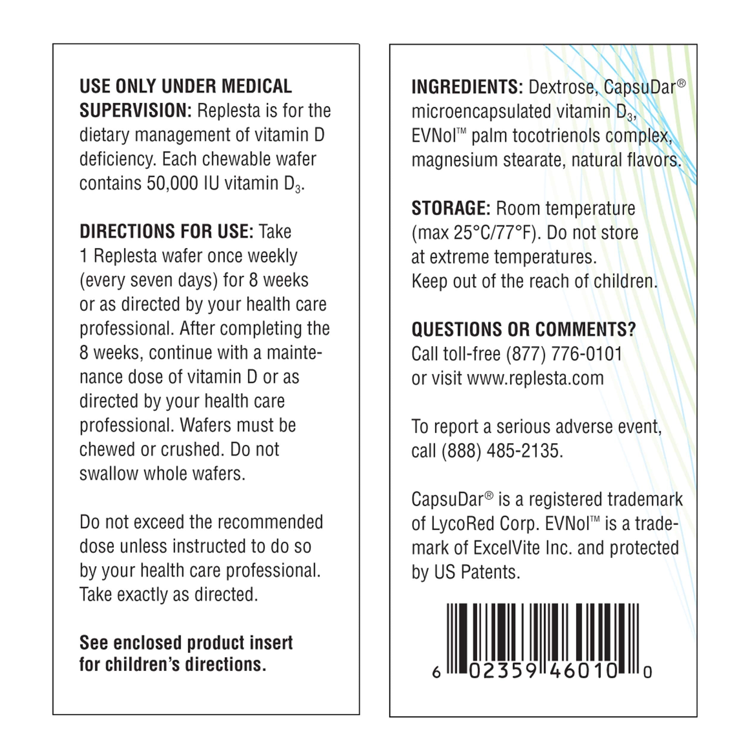 Replesta easy weekly dosing option for vitamin D support.