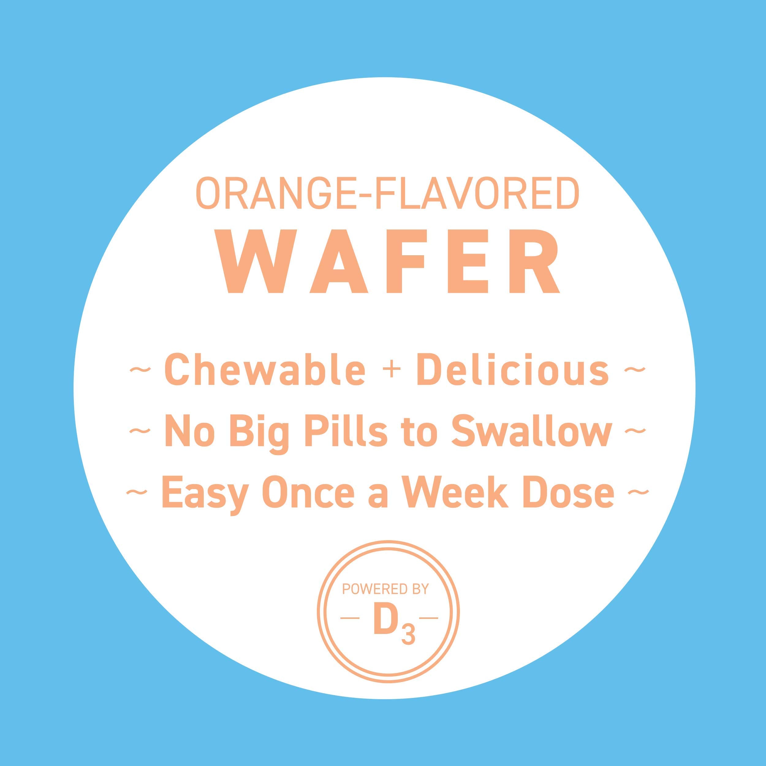 Close-up of Replesta NX orange-flavored chewable wafer for weekly use
