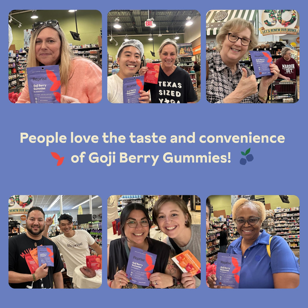 Reprise Goji Berry Gummies packaging front appeals to vegan and gluten-free shoppers