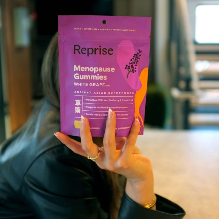 Reprise Menopause Gummies dispense system: easy pour-friendly bottle