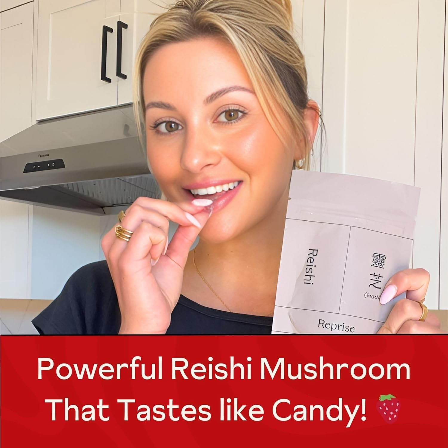 Reprise Reishi gummies display vegan-friendly indicators for conscientious buyers.