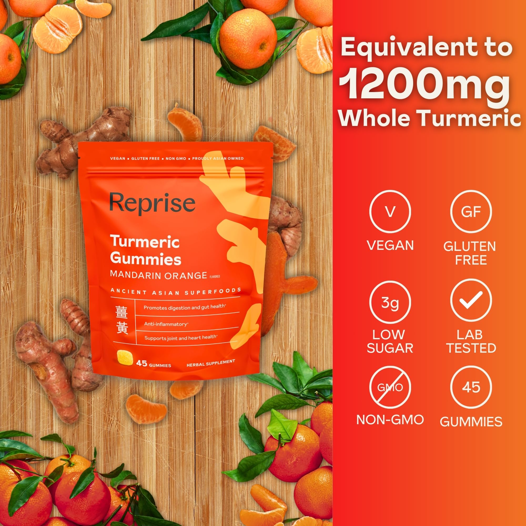 Reprise Turmeric Gummies orange flavor piece and texture