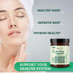 RESAWN Sea Moss Gummies label detail highlights 16-in-1 formula.