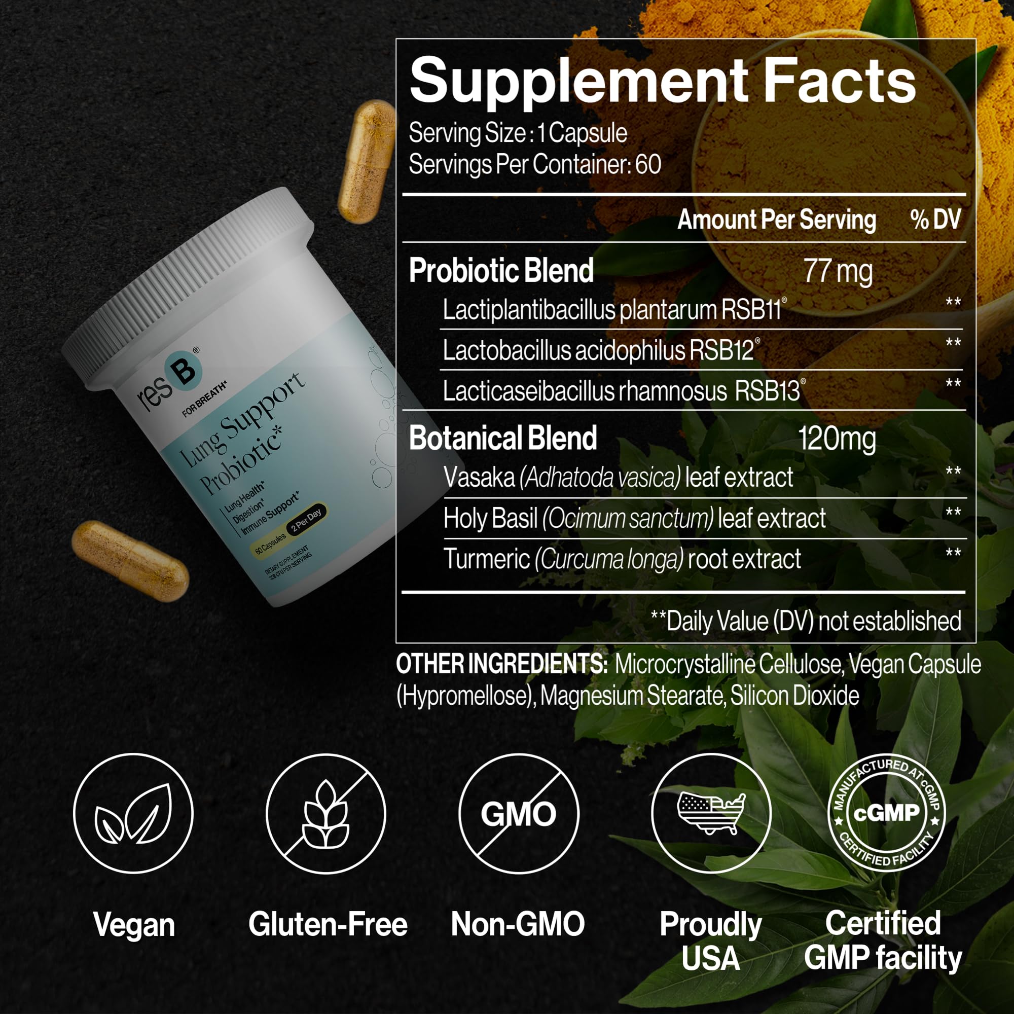 ResBiotic resB science label shows gut-lung axis ingredients
