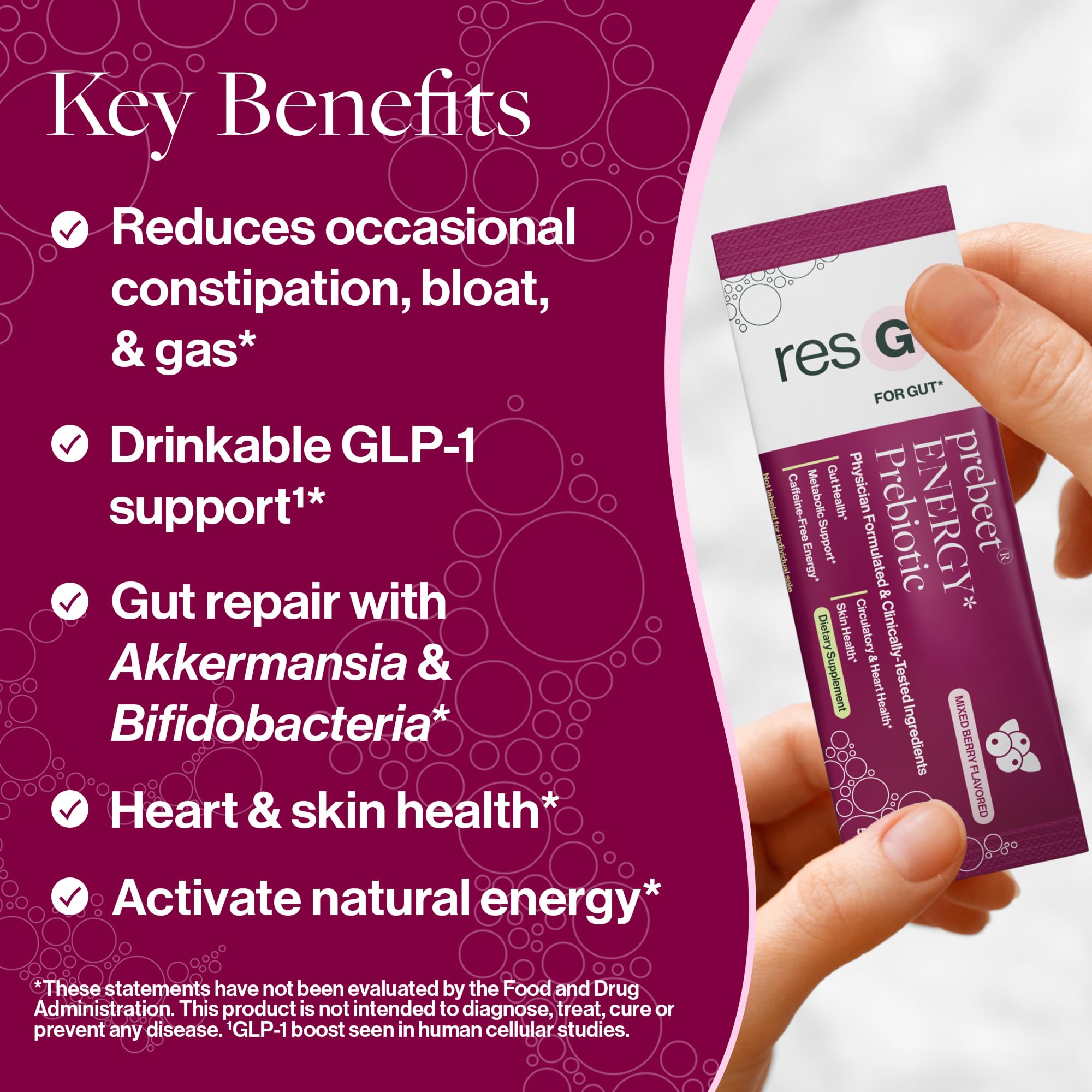 ResBiotic resG prebeet beet powder highlights natural energy support.