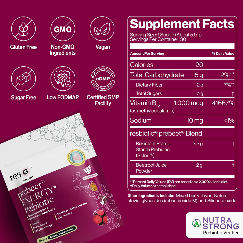 ResBiotic resG prebeet beetroot powder closeup suggesting natural energy.