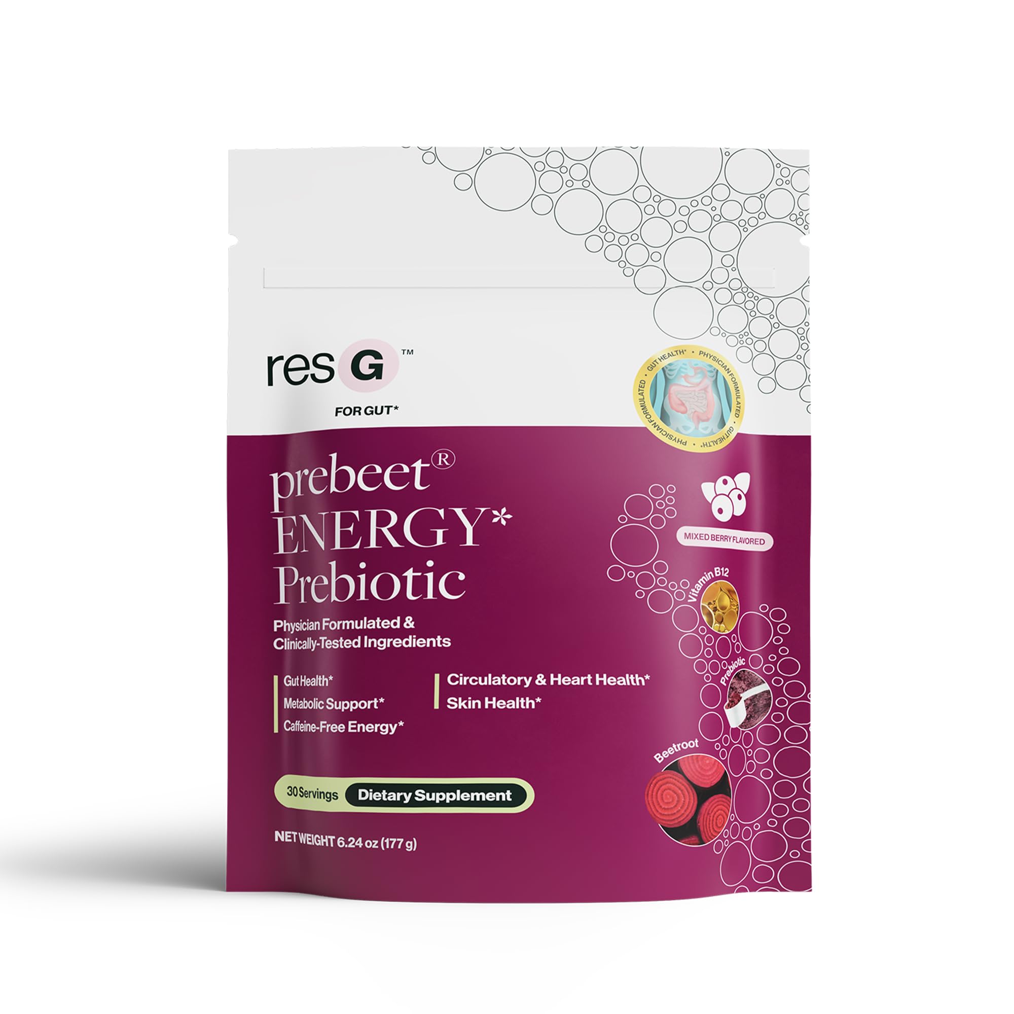 ResBiotic resG prebeet bottle pour showing convenient gut-friendly drink