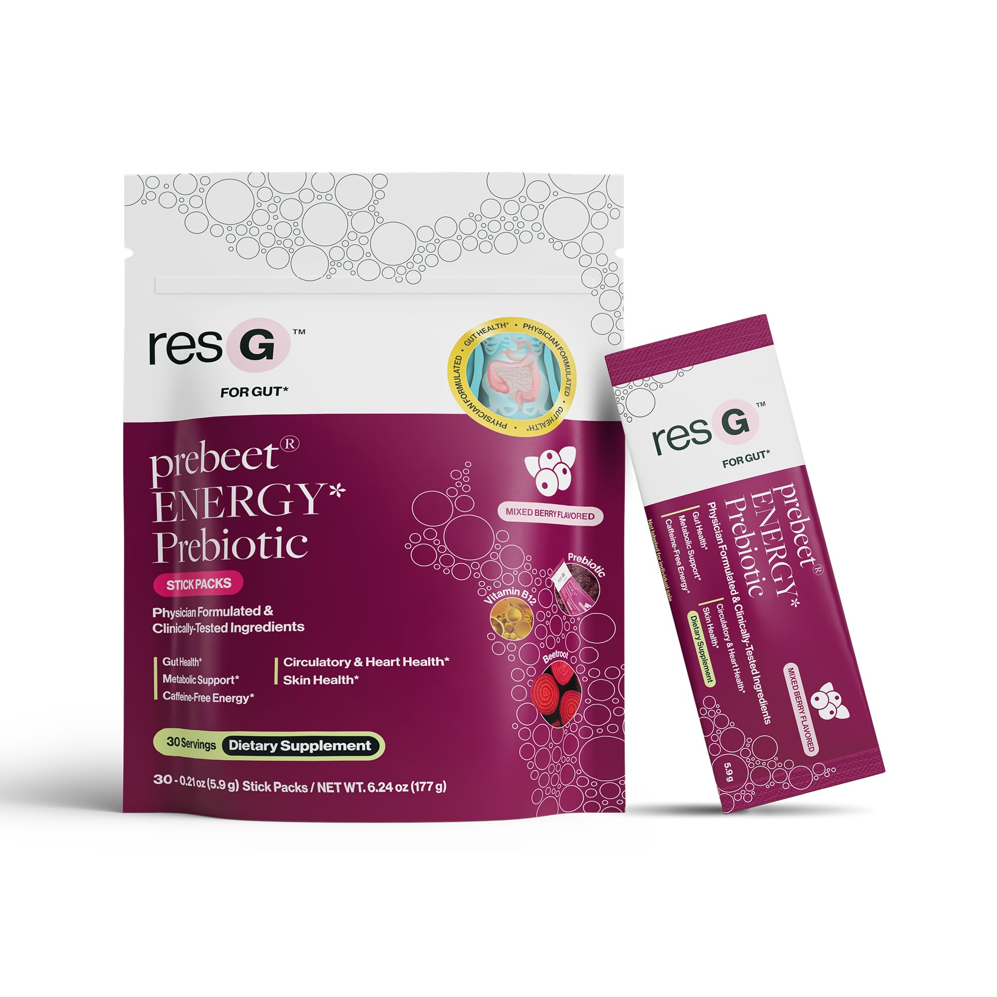 ResBiotic resG prebeet bottle pour for on-the-go gut health.