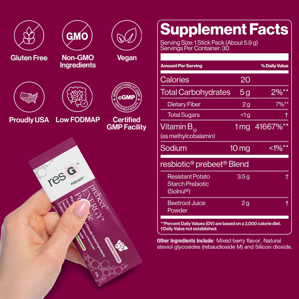 ResBiotic resG prebeet powder dissolving in water for easy daily use.