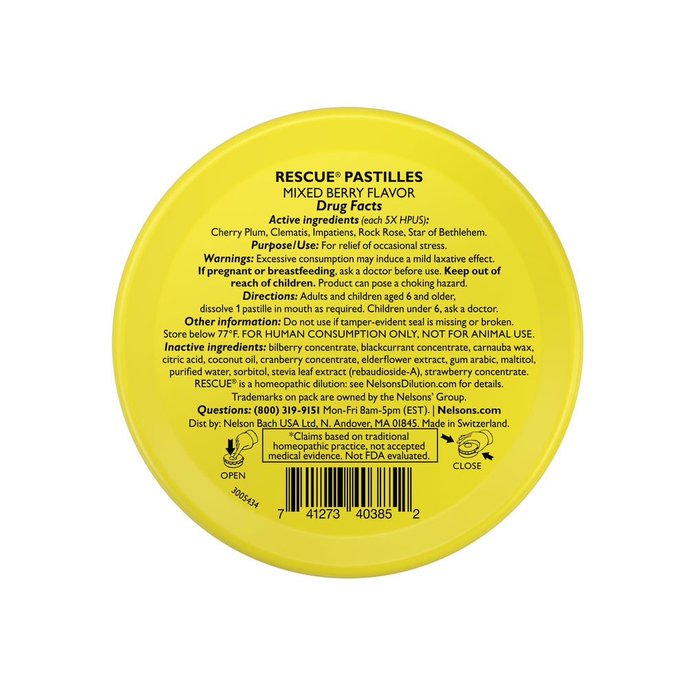 RESCUE Bach Pastilles ingredientes naturales a base de plantas.