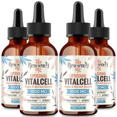 Resciency bottle pour shows easy-to-use liquid oxygen drops for daily wellness.