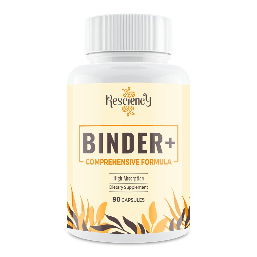 Resciency Detox Binder activated charcoal capsule close-up, supporting daily wellness.