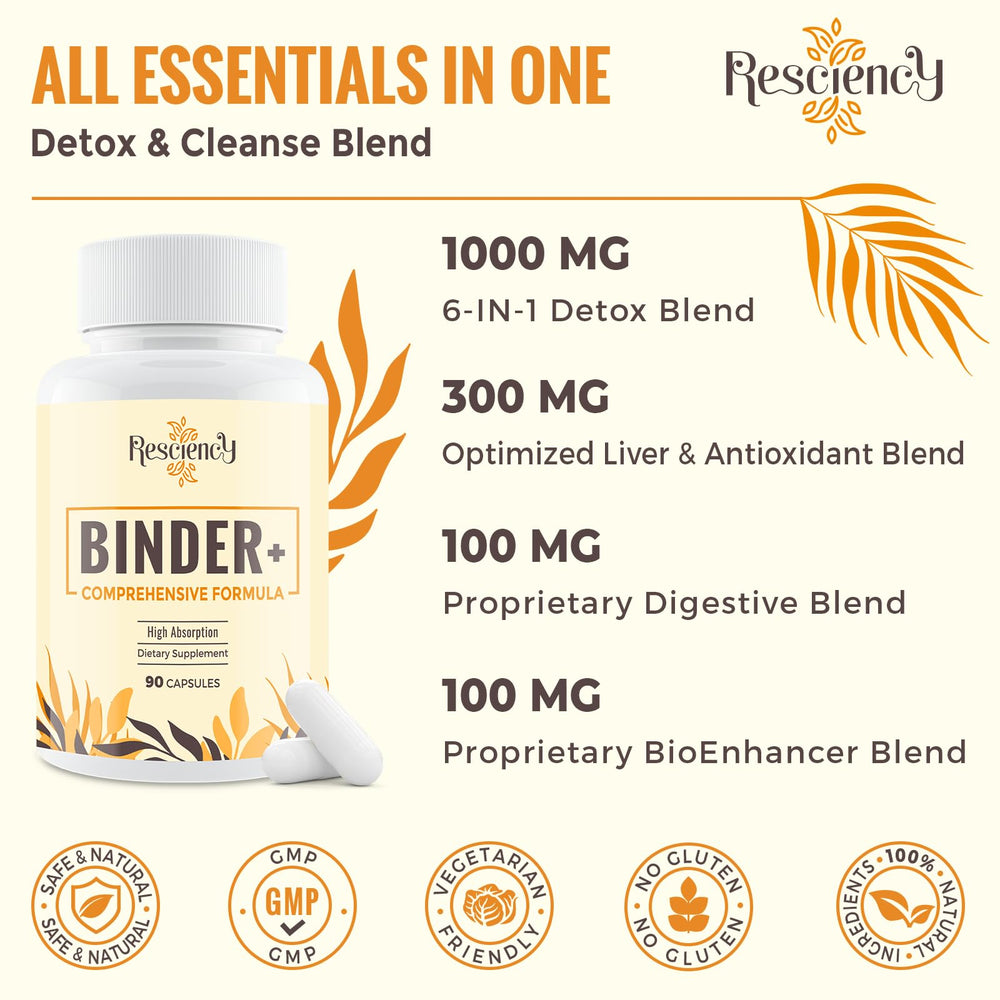Resciency Detox Binder prebiotic-probiotic blend supports gut microflora during routine detox.