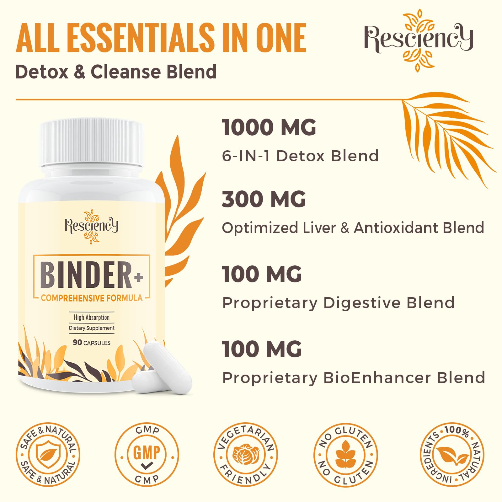 Detox Binder featuring zeolite clay powder detail for cleansing blend